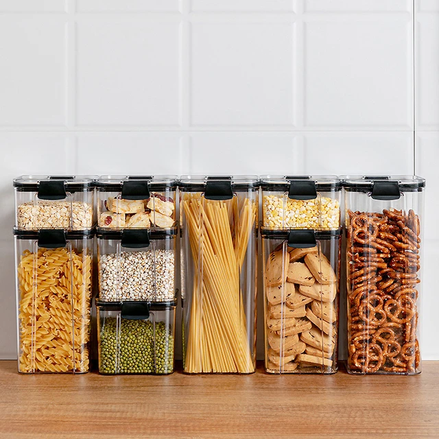 Airtight Food Storage Container Plastic Clear Jars With Easy Lock Lid  Kitchen Pantry Organizer Spaghetti Cereals Storage Bin - Bottles,jars &  Boxes - AliExpress