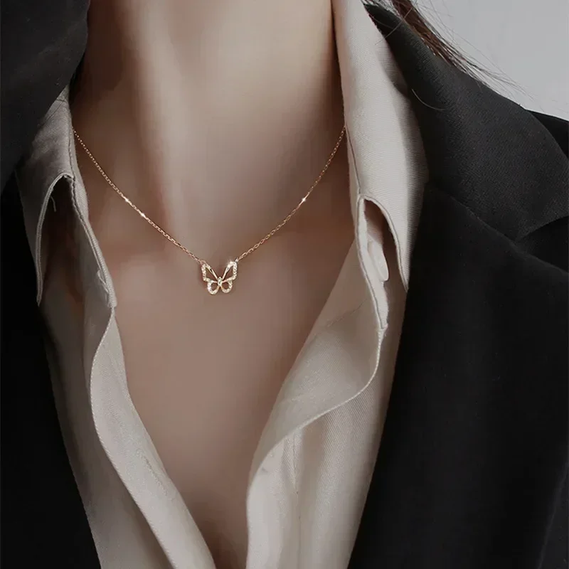 שרשרת פרפר כסף נשים עם תליון זירקון קריסטל לנשים ובנות שרשרת שרשרת קריסטל למסיבות תכשיטים