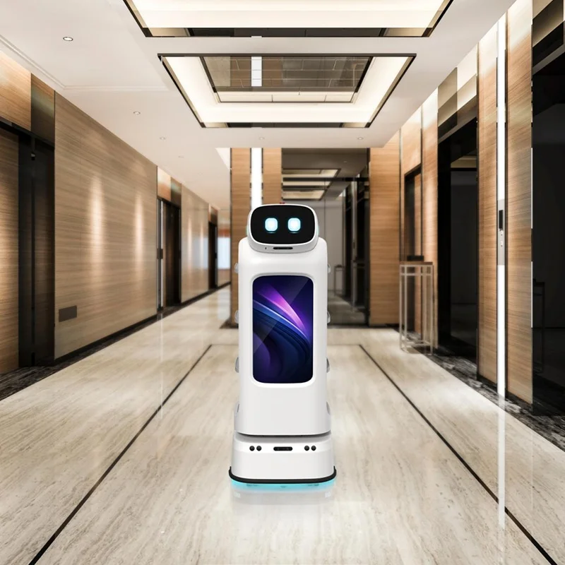 Robot intelligente per la consegna di cibo per hotel e ristoranti Servizio di benvenuto pubblicitario con dialogo vocale