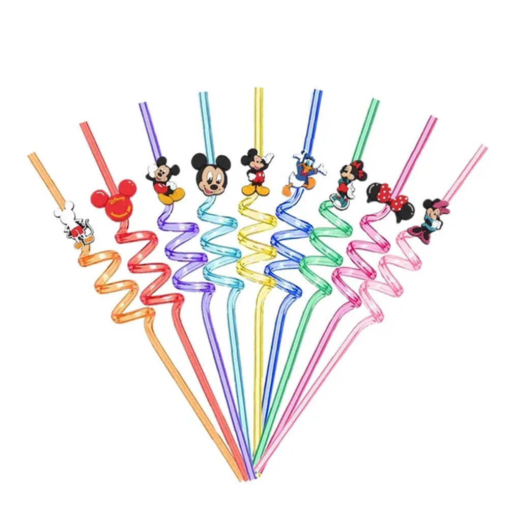 

12pcs Mickey Mouse Straws Reusable Plastic Drinking Straws for Kids Birthday Party Decor Party Favors Baby Shower Supplies