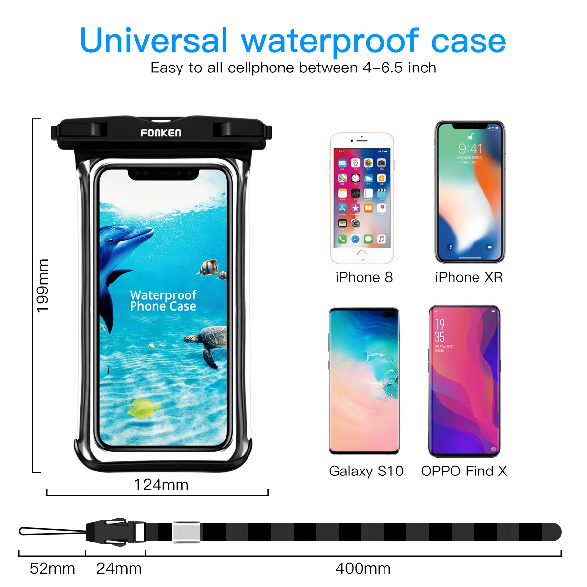 Fonken Waterproof Phone Pouch Up to 6.5" IPX8 Underwater Phone Case Dry Bag ,Transparent Swimming Dry Cover Pouch 6