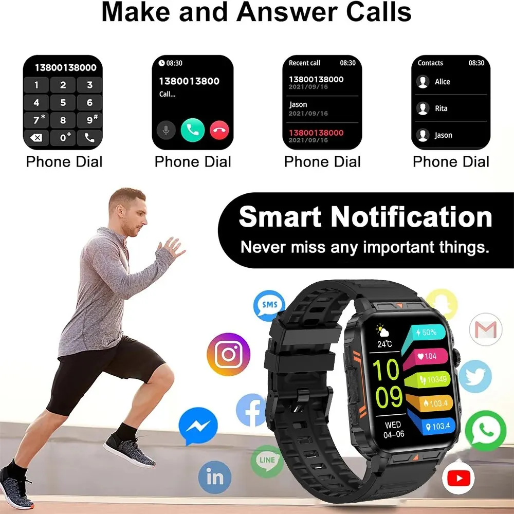 LEMFO 1.95 Outdoor Military Smart Watch Men Bluetooth Call Smartwatch 100 + modalità sportive orologi Fitness per Android IOS