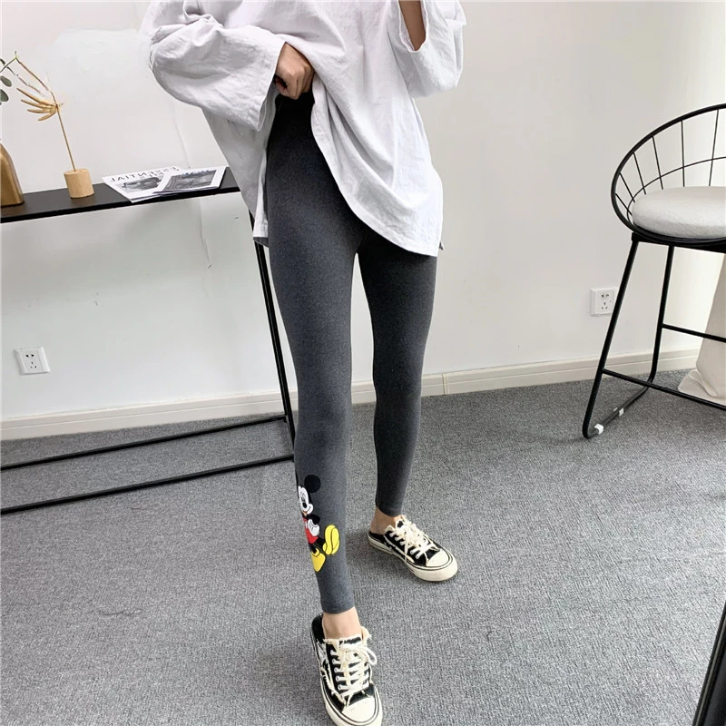 New Mickey Printed Women's Autumn Spring Wear Nine-Point Leggings Cotton Embroidery Cartoon Stretch Pants Leggings