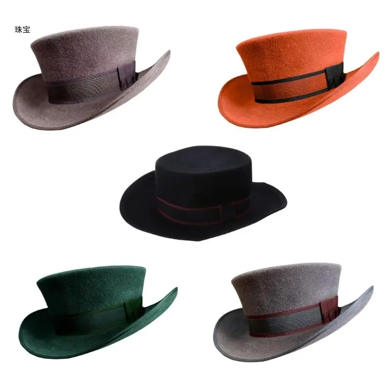 

X5QE Wool Panama Hat Fedora Western Short Brim Hat for Women Men Photo Props