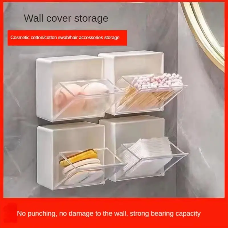 

Plastic Wall Mounted Storage Boxes Dustproof Bathroom Organizer for Cotton Swabs Makeup Adhesive Small Jewelry Holder Box