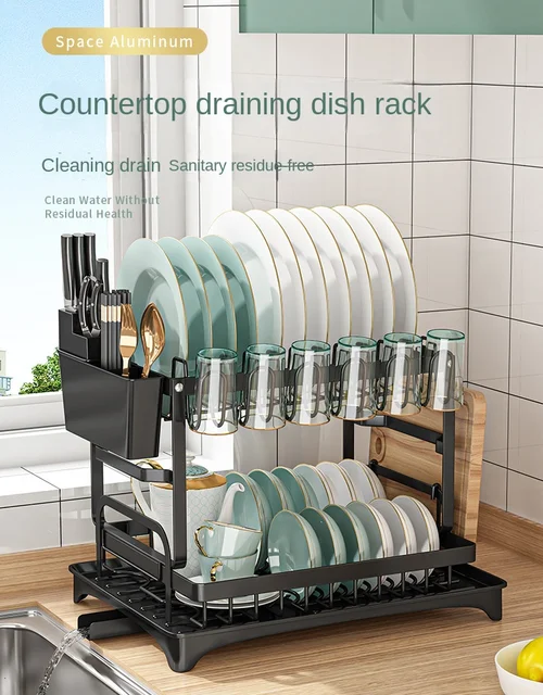 2 Tiers Dish Quick Drainer Bowl Plate Cup Drying Rack Storage Sink  Tableware Drainboard Pantry Kitchen Counter Shelf Organizer - AliExpress