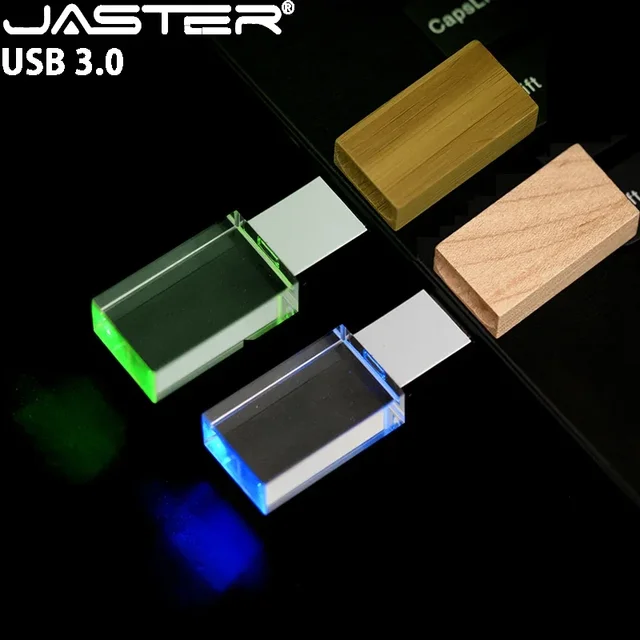 JASTER High Speed USB 3.0 Flash Drive 128GB 64GB Fashion Crystal Pen Drive Free Custom Logo Colorful LED Business Gift USB Stick 1