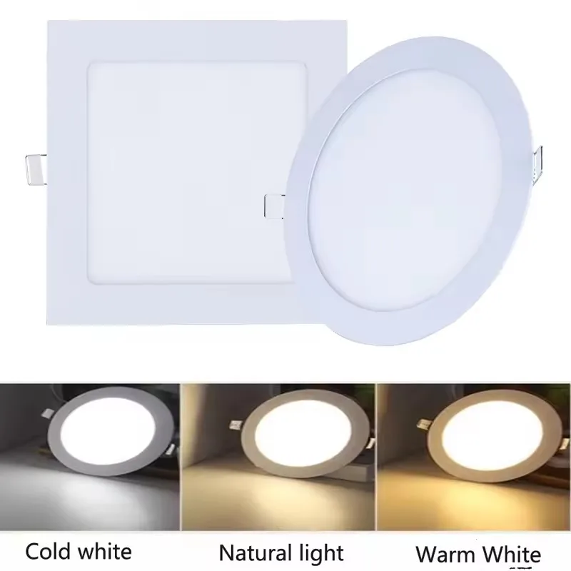 초박형 LED 패널 다운라이트 3W 6W 9W 12W15W 25W 원형/사각형 LED 천장 매립등 AC85-265V LED 패널 램프