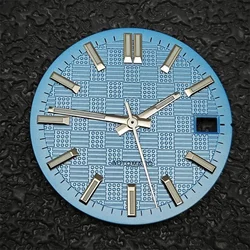 Green Luminous Particle Surface Watch Dial with Date Hands - 28.5mm Watch Accessory (Sky Blue Set - silvery)