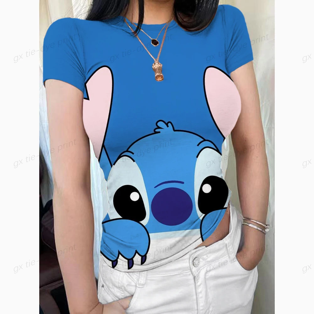 

Women's Disney Lilo and Stitch 3D Printed T-shirt Tight Short Sleeve T-shirt Top Fashion Women's Beach Holiday T-shirt XS-3XL