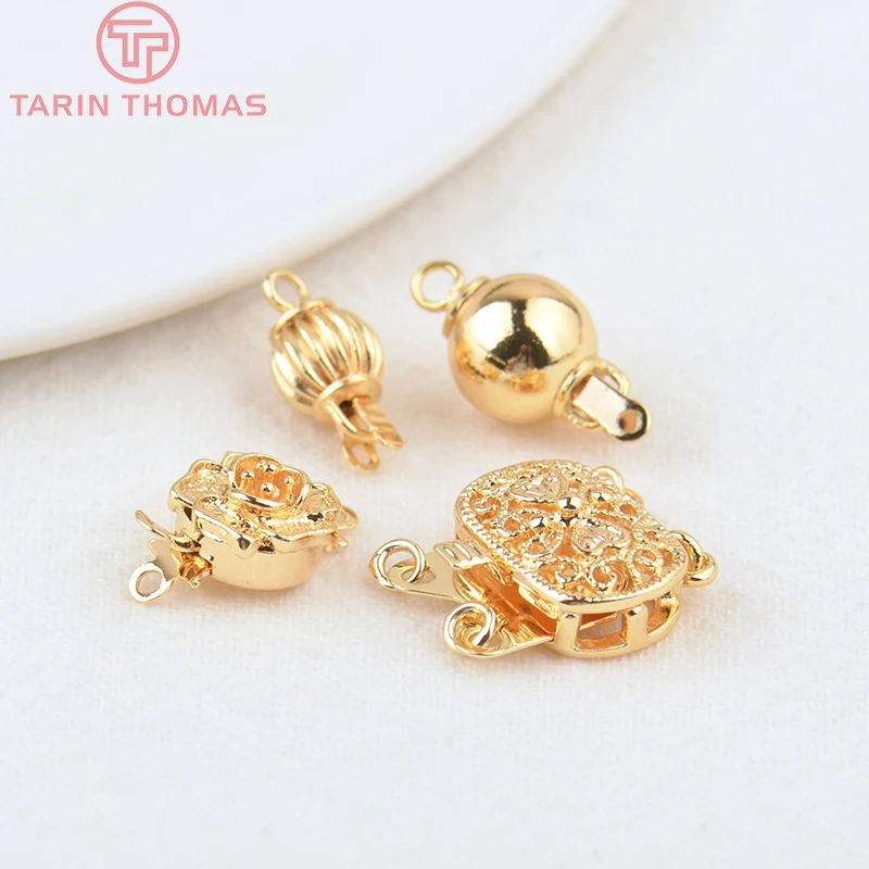 

(3274)4PCS 14x15MM 8x15MM 24K Gold Color Plated Brass Flower Ball Bracelet Clasps Connector High Quality Diy Jewelry Accessories