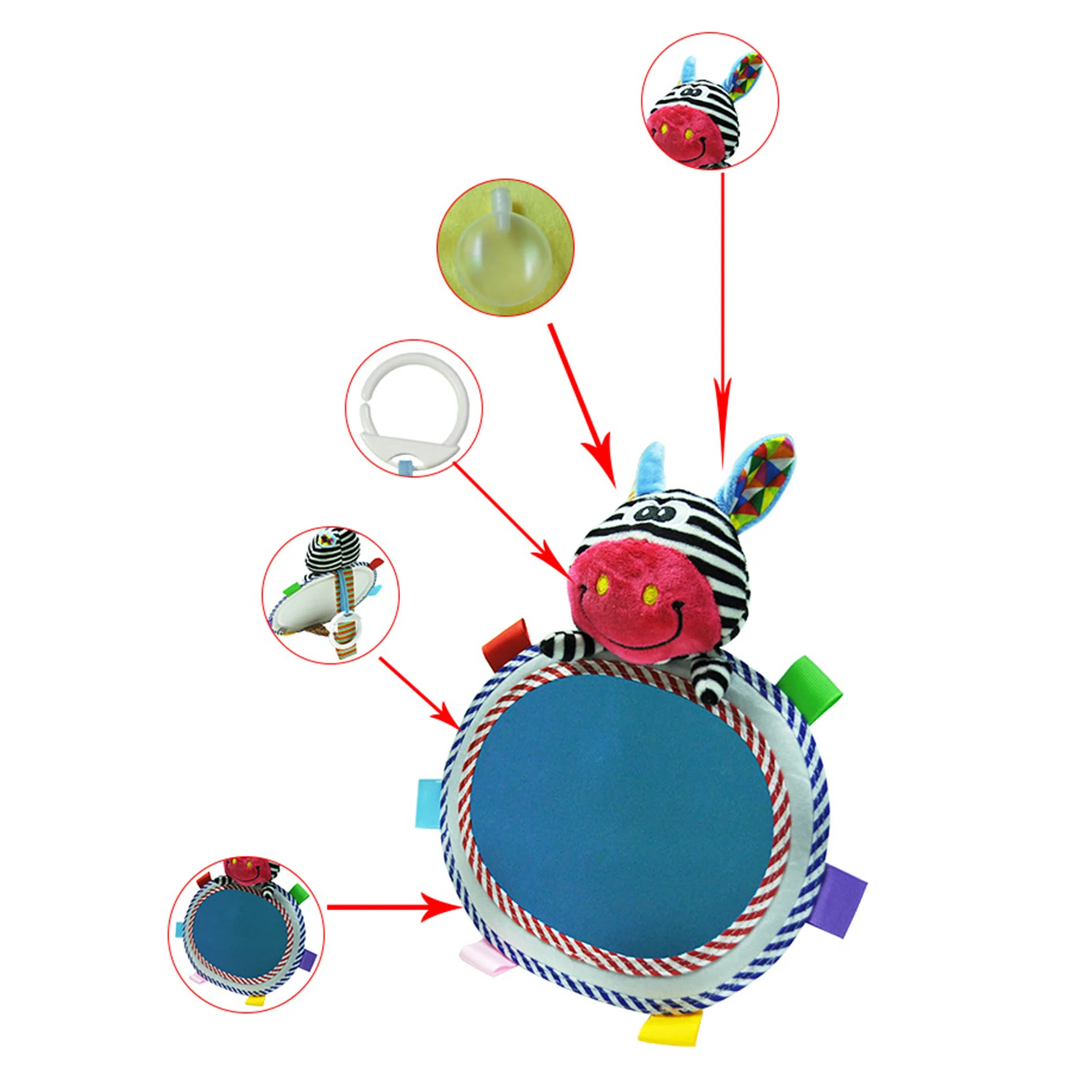 Espejo retrovisor para asiento trasero de coche de bebé, juguetes de felpa  de animales de dibujos animados, espejos ajustables para cochecito de bebé