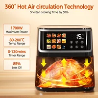 Friteuse à air intelligente Patbrela 8L 1700W avec écran tactile LED 11 fonctions prédéfines Max 200 °   Friteuse à air sans huile à panier antiadhésif amovible C 4