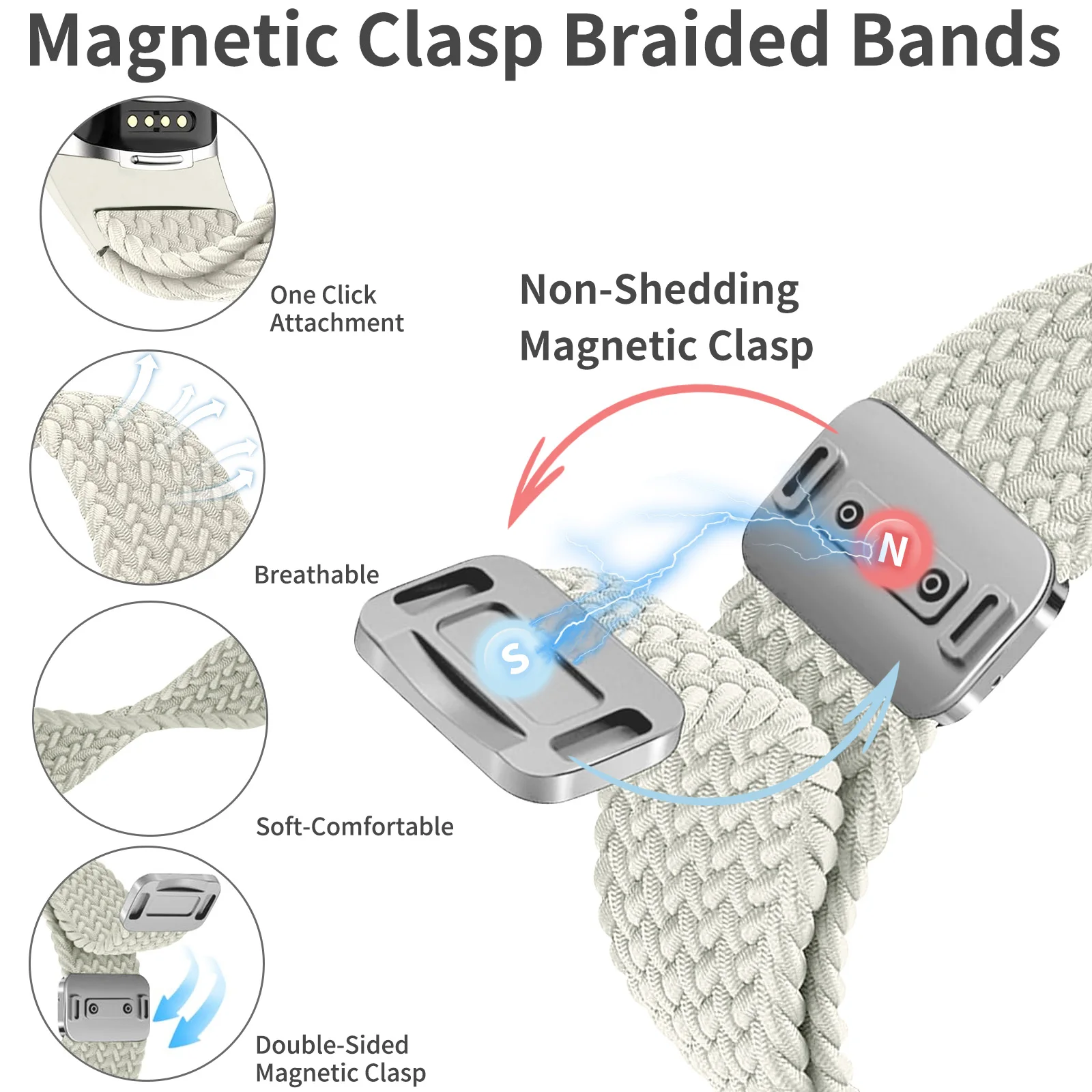 Braided Rainbow Color Band with Magnetic Quick Release Buckle