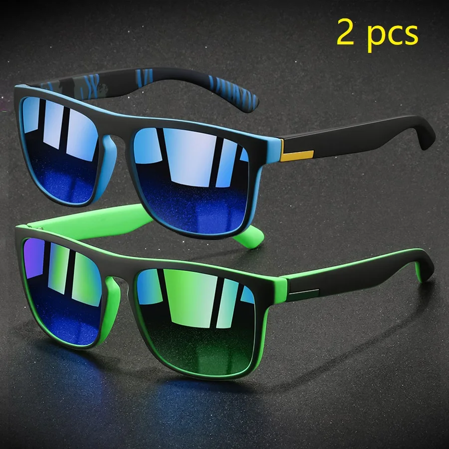 2 Stück Modische Vintage Quadratische Sportsonnenbrille für Männer und Frauen Angeln Fahren Markendesigner Sonnenbrillen Retro Eyewear