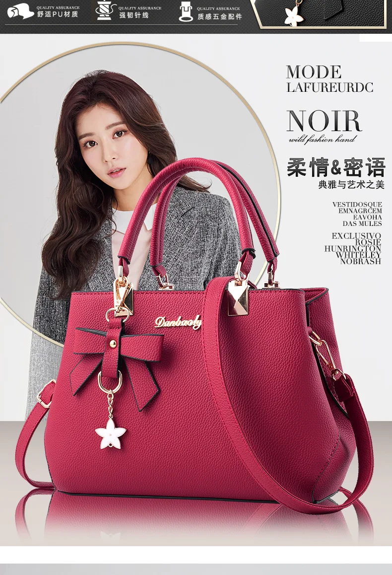 Elegant Women Messenger Bags with flower pendant Office Ladies Totes Pure Handbag for female Crossbody Shoulder Bags
