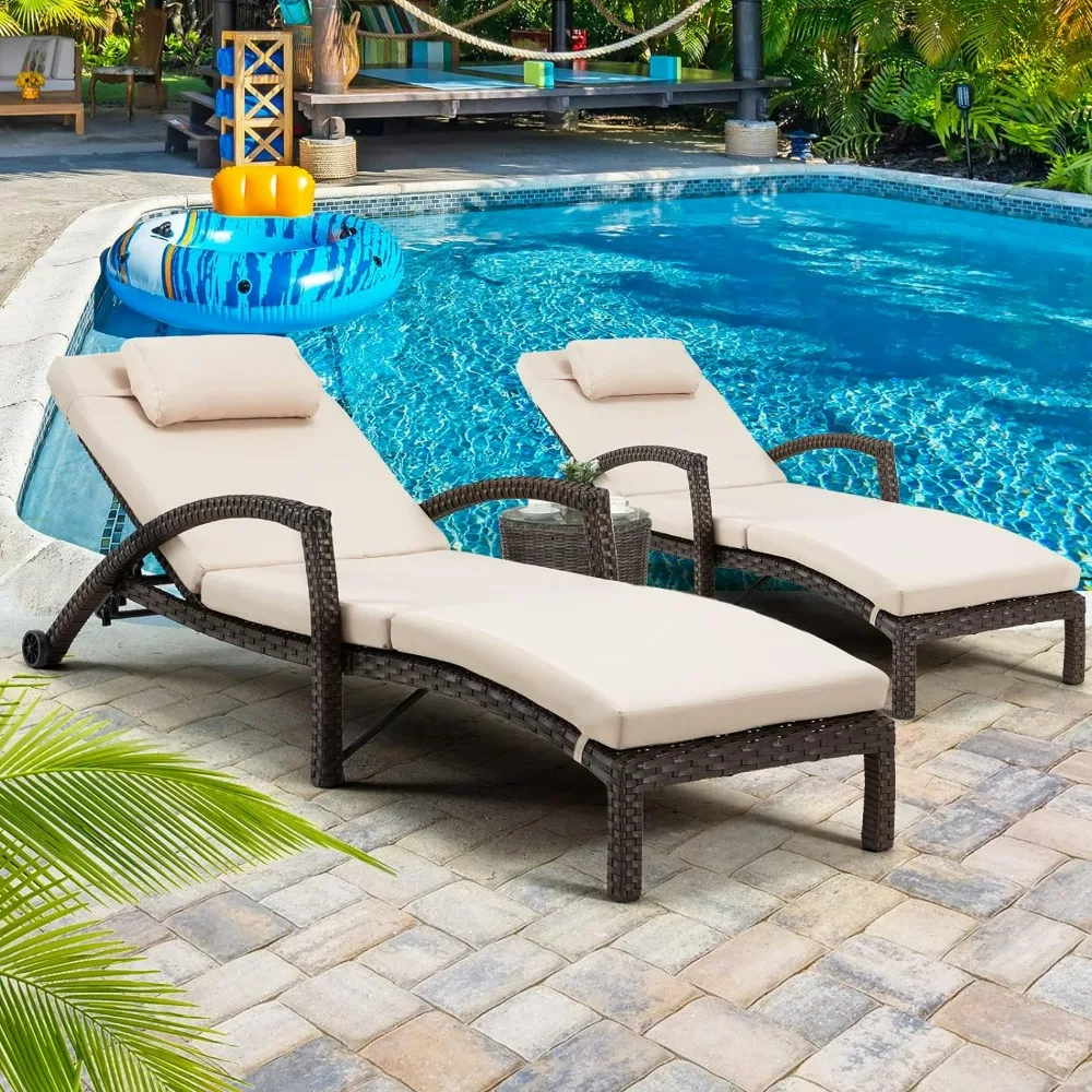 

Chaise Lounge Chairs Set of 2 for Outside, Adjustable 5 Position Outdoor PE Rattan Chair with Arm, Cushion, outdoor chair