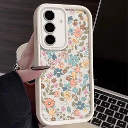 Romantic Flowers Soft TPU Silicone Phone Case for Samsung Galaxy A14 (A677 Beige White)