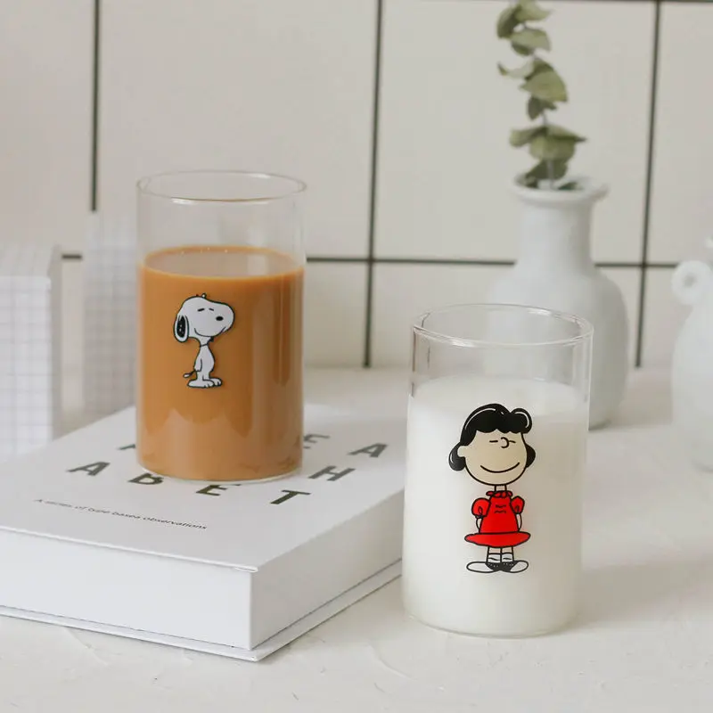 Snoopy Glass Cup Cartoon Creative Transparent 350ml Water Cup Student Milk  Heat Resistant Glass Coffee Wine Drink Cup Durable - AliExpress