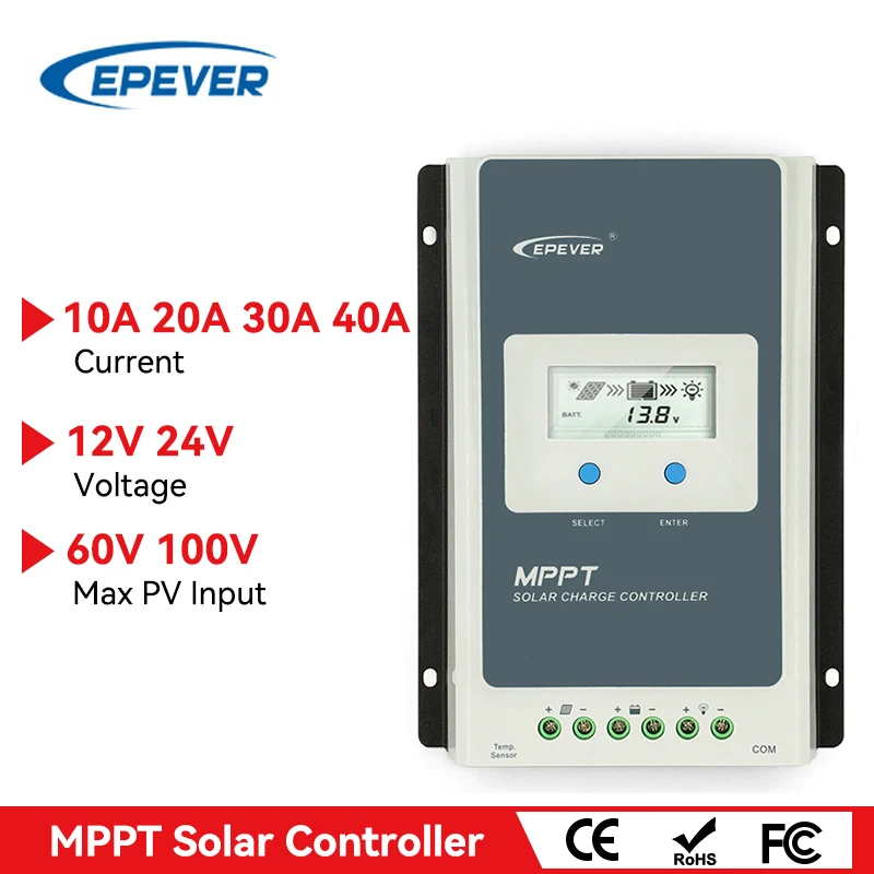 Regolatore Mppregolatore Di Carica Solare 12V Epever Mppt Regolatore Di Carica Solare 40A 30A 20A 10A Con Display Lcd Regolatore Solare 12V 24V Batter