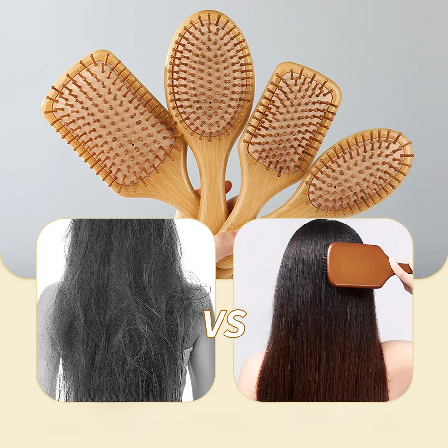Bamboo Comb Hand-held Round-head Bamboo Teeth That Do Not Hurt Hair Household Rubber Air Cushion Comb Professional Hair Products hair comb hair comb set