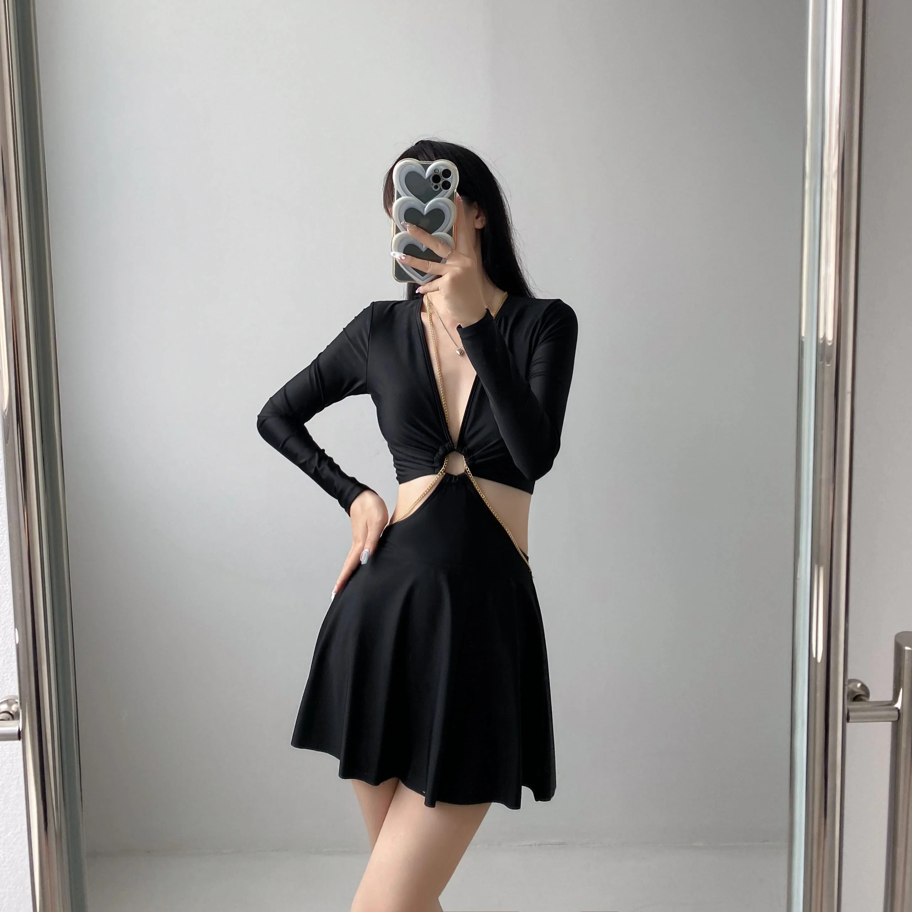 Women's Summer Slimming One-Piece Long Sleeves Sun Protection for Whole Body Sexy Swimsuit