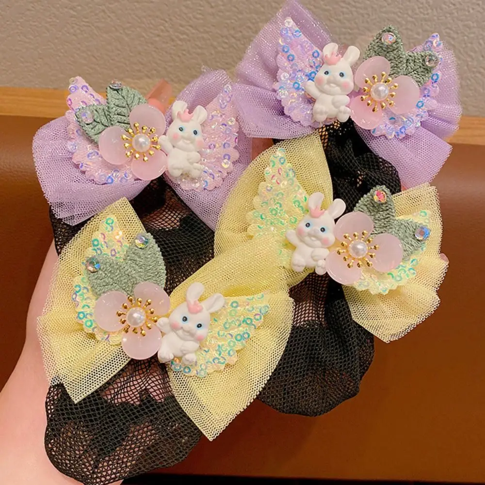 

Mesh Snood Spring Clip Lovely Colorful Rabbit Sequin Hair Nets Hair Clip Invisible Bow Hair Nets Dance