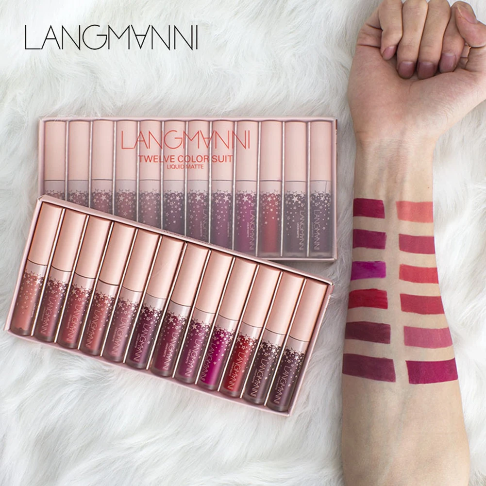

12Pcs/set Liquid Matte Lipstick Makeup Tint Long Lasting Waterproof Sexy Red Velvet Lip Gloss Nude Lip Kit Maquiagem