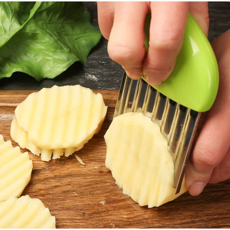Mandoline de cuisine,Trancheuse à frites en acier inoxydable,ustensile ondulé pour pommes de