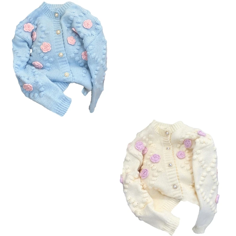 

Womens 2023 Flower Cropped Cardigan Sweaters Fall Open Front Button Down Long Sleeve Knitted Sweater Outerwear Tops Dropship