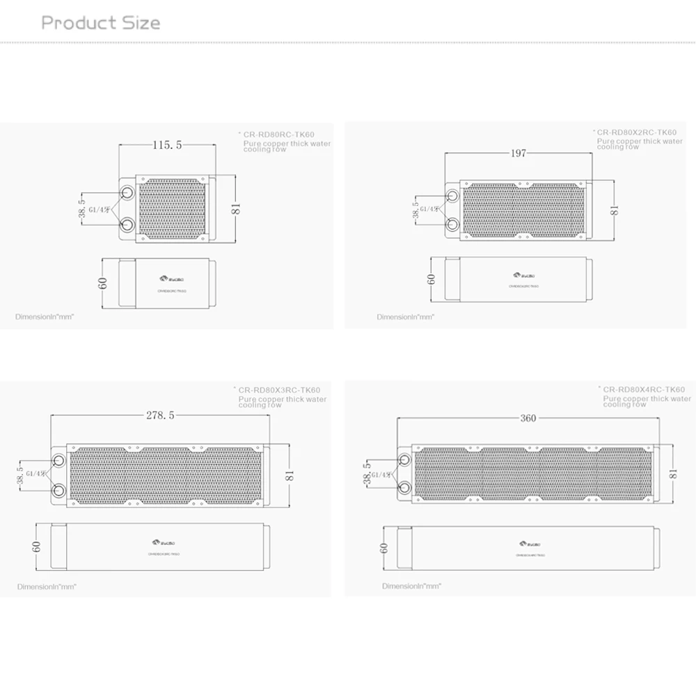 Bykski 赤銅 ラジエーター360 60mm Bykski 360mm x 60mm RC Series Radiator, 120mm x 3, Triple