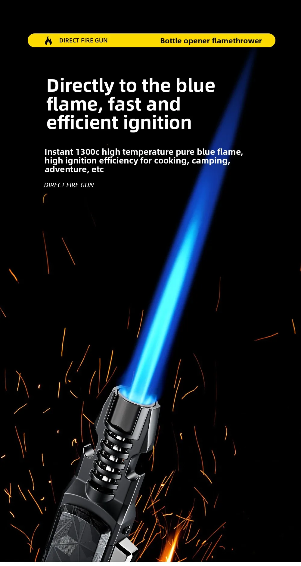 JOBON 1300 ° Large Flame Spray Gun Lighter Windproof Direct Spray Flame Outdoor Kitchen Cigar with Bottle Opener Lighter S5c569425fcc94e629df64ae495de559aY