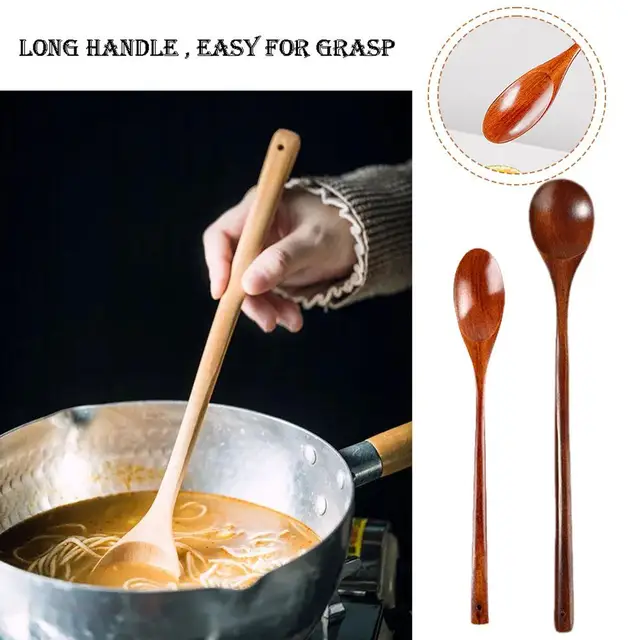 Cucchiaio per mescolare la zuppa con manico lungo in legno da 33cm cucchiaino da caffè da cucina stoviglie da cucina cucchiaio da tavola per zuppe cinesi 2