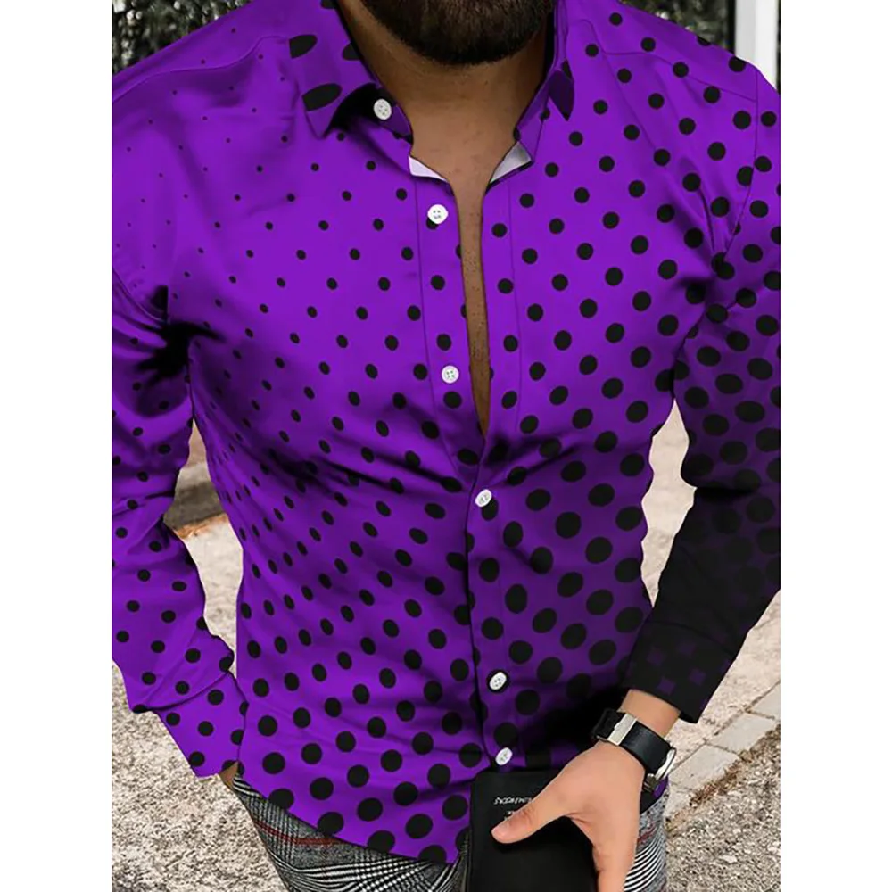 Colors Gradient Points 3D All Over Printed Hawaiian Casual Button Up Dress Shirts Full Sleeve Office Streetwear Men Clothing