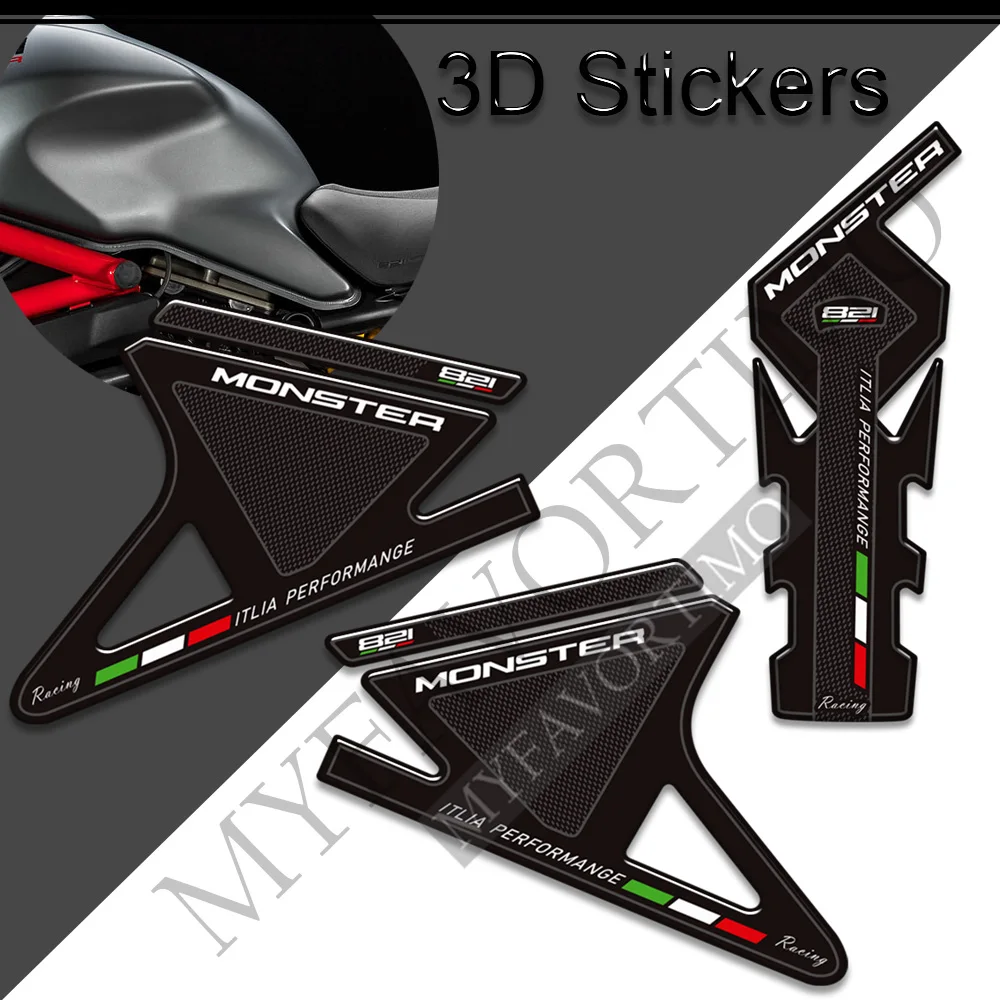 Per Ducati Monster 821 Moto Tank Pad Grips Adesivi Decalcomanie Kit Gasolio Protezione Ginocchio