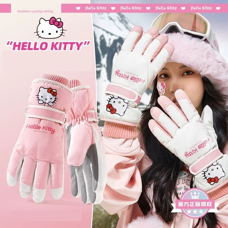 

Sanrio Hello Kitty Cinnamoroll Kuromi Winter Gloves Men Women Ski Gloves Thicken Warm Windproof High Quality Cartoon Gloves Gift