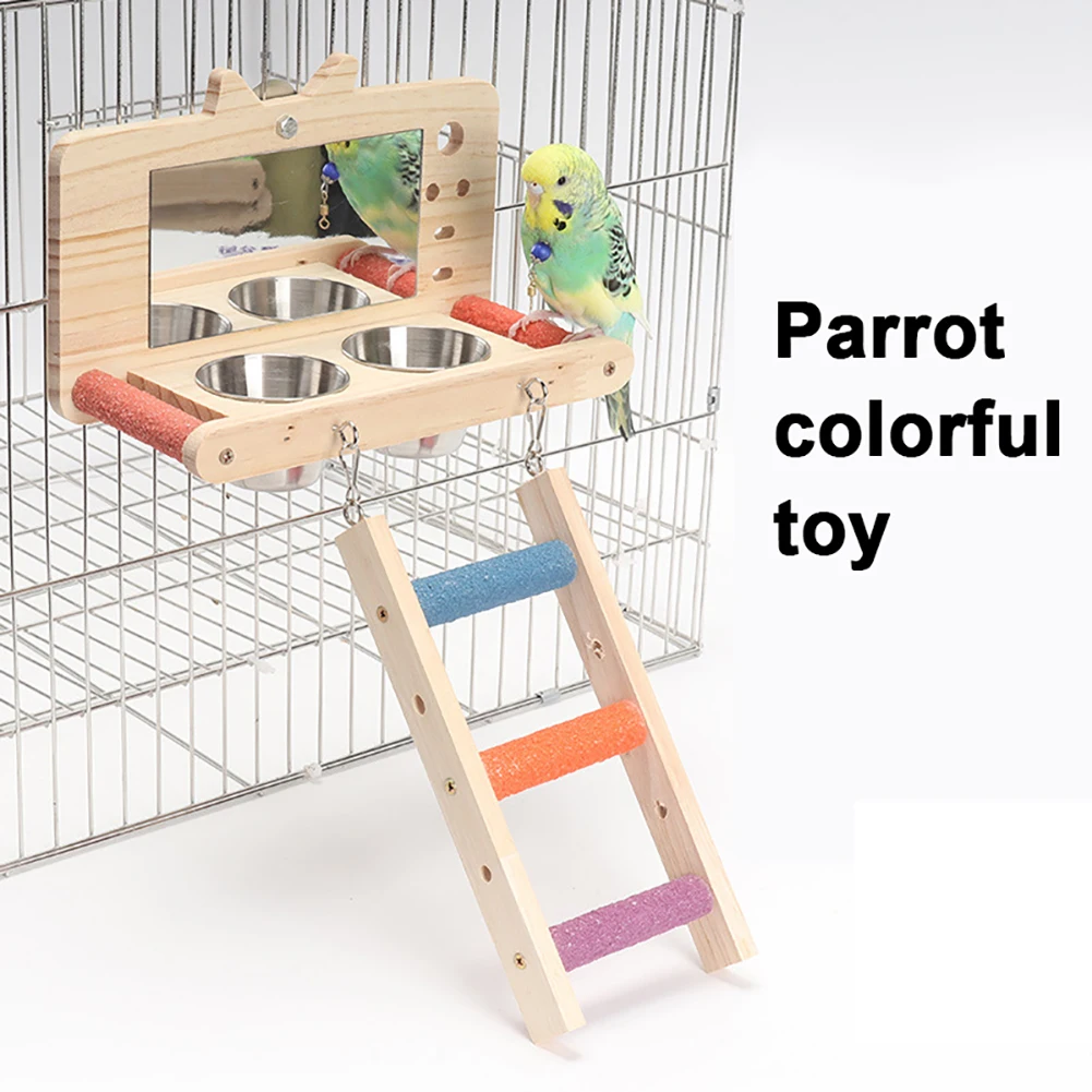 

Removable Feeding Bowl Cups Bird Perch Parrot Platform Bird Wood Stand For Parakeet Lovebird Cockatiel Conure Budgie Small Birds