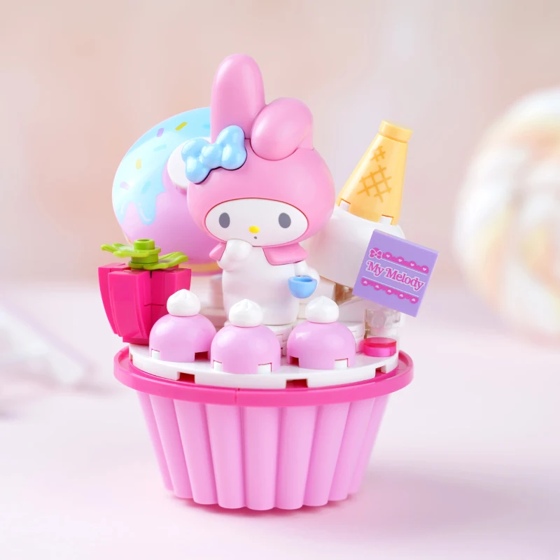 Sanrio Hello Kitty MyMelody Cinnamoroll Pompompurin Kuromi Cake shape Building Blocks Girl Small Children Educational Toy Gifts