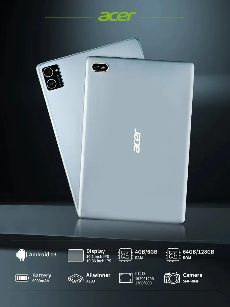 Планшет Acer глобальная версия Original Pad, 10,4 дюйма, две SIM-карты, Wi-Fi, HD, 2K, IPS-экран, 6 + 128 ГБ, 6000 мАч, с клавиатурами