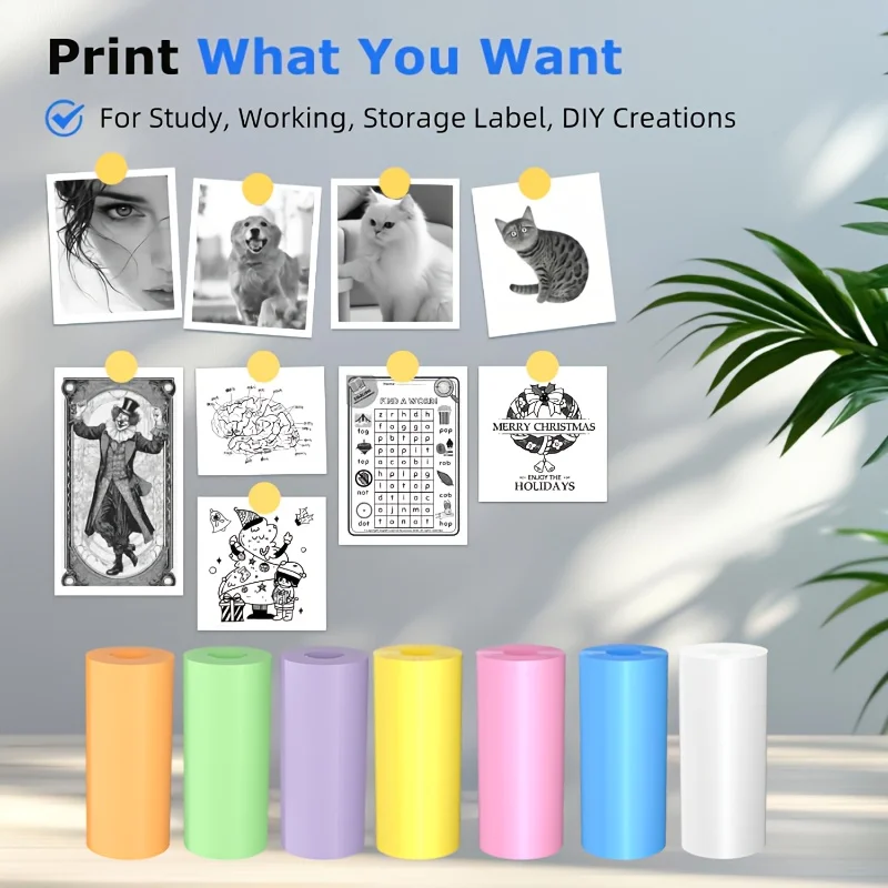 Mini Thermal Printer Photo Paper, 57mm x 25mm, Compatible with Most Instant Cameras, Rolls of Colorful Thermal Paper