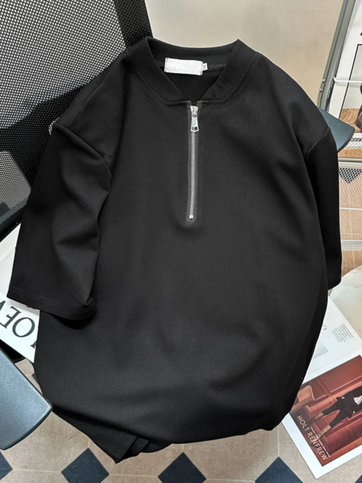 

Футболка мужская оверсайз с круглым вырезом, Повседневная рубашка с коротким рукавом, однотонная одежда, Q142, лето-весна