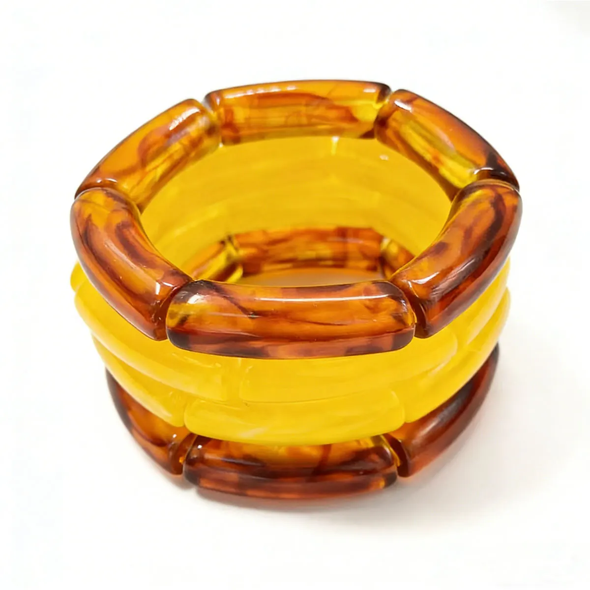 Fashion Acrylic 4PCS/Set Resin Amber Bamboo Bead Elastic Bracelet Bangles Tube Beads Handmake 2024 Trendy Designer Bracelet Set Image 5
