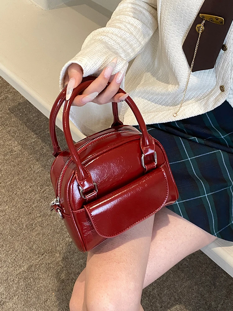 Wine Red Bag For Women Korean Fashionable Solid Versatile One Shoulder Crossbody Bags High-end Pu Leather Commuting Handbags