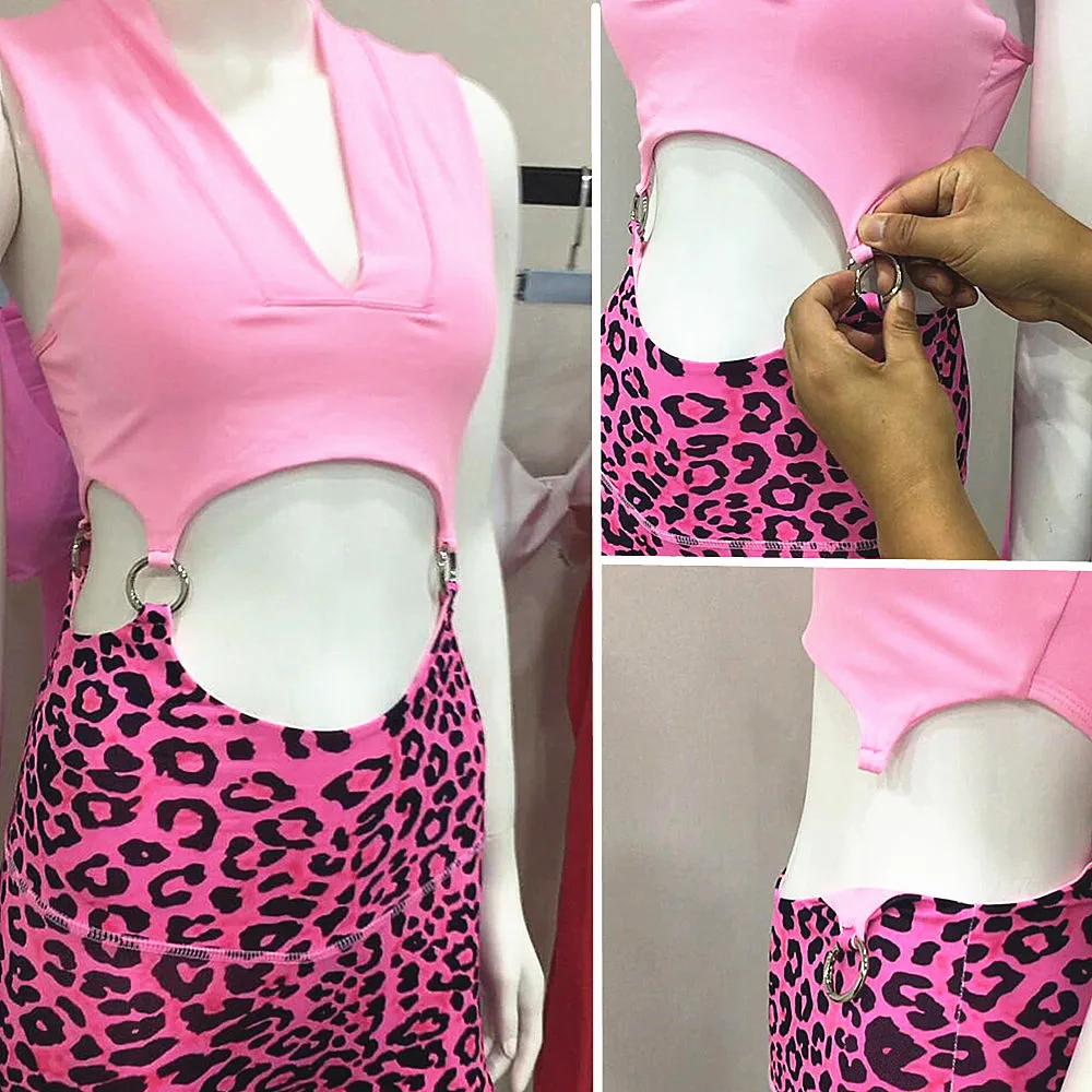 2024 Pad Seperate Sport Bra Scrunch Pant Leopard One Piece Jumpsuits Women Bodycon Workout Legging Gym Fitness Active Wear Suits