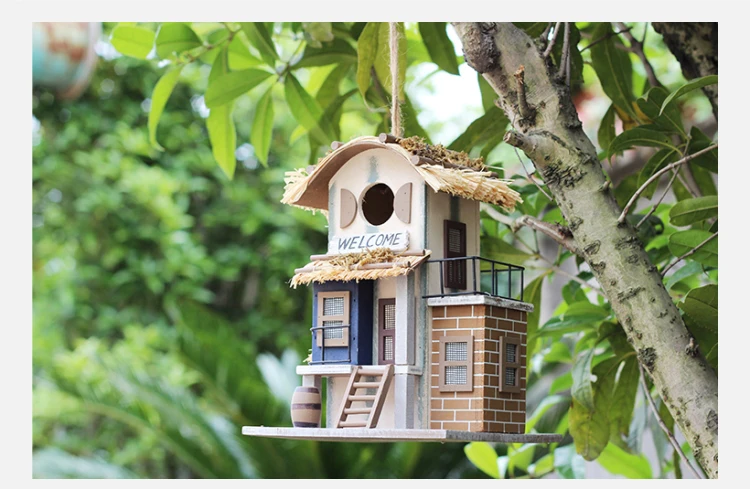 Domek dla ptaków ptasie gniazdo willa ręcznie robiona z drewna kreatywna i urocza domowa ozdoby zewnętrzne leśny Park ochrona domu dzikich domek dla ptaków