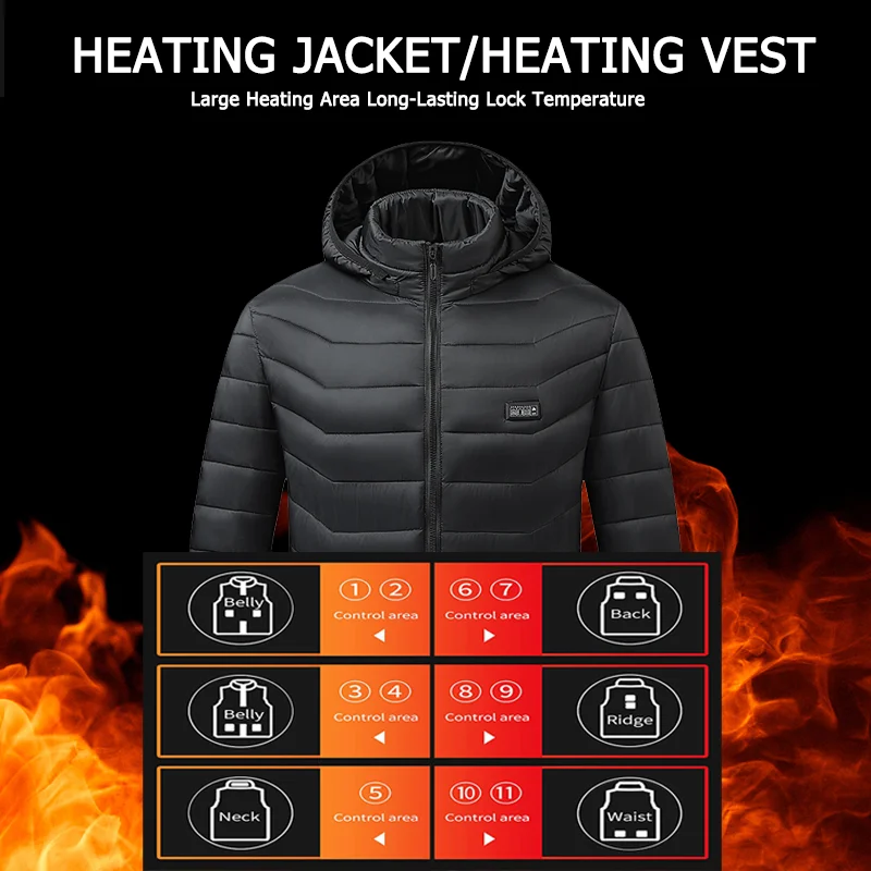 21 Areas Men Heating Jackets Usb Electric Heated Hoodie Winter Heating Clothing Men And Women Warming Hunting Coat Rechargeable heated jacket