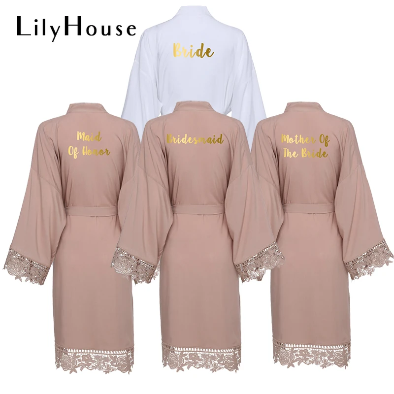 

Халат-кимоно Женский однотонный из вискозы, халаты из хлопка с кружевом, Свадебный банный халат, пижама, белый подарок, цвет Шампань