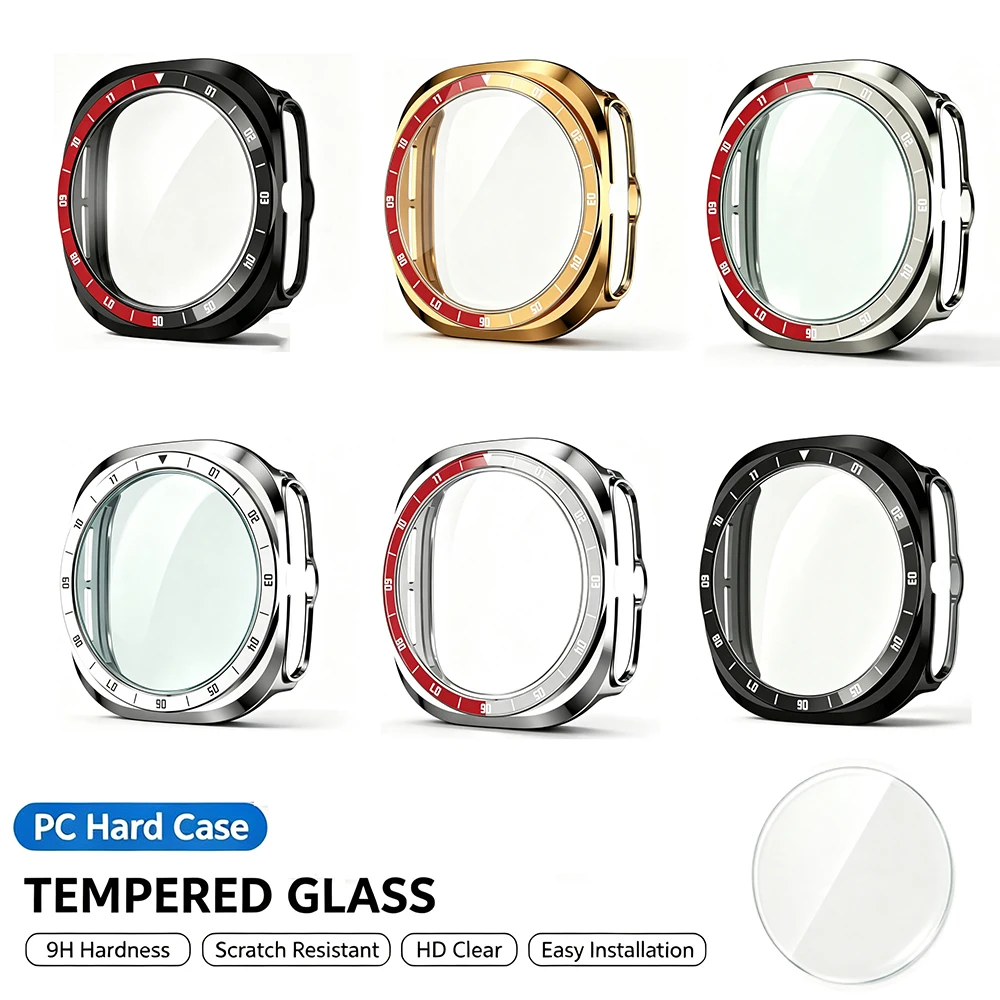 Enhanced Tempered Glass + PC Protective Case for Smartwatch - Durable Bumper Screen Protector
