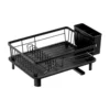 1pc Dish drying rack Kitchen countetop storage holder with drained board Dish&Bowl&tableware organizer Black White 5