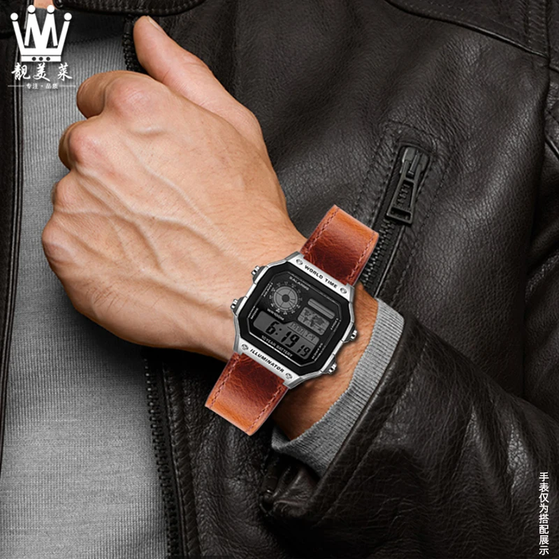 Pulseira Retrô de Couro Genuíno Masculina Pulseira para Casio G-shock Ae1200wh 1300 1000 A159 A158 Aq-s810w Mrw200h 18 mm - Image 4